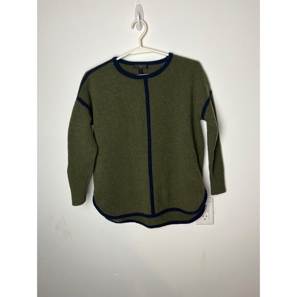 J.CREW Sweaters - J Crew Sweater Womens XXS Green Blue 100% Wool Contrast Trim Curved Hem